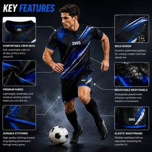 Camiseta de Fútbol Personalizada 100% Poliéster, Uniforme de Fútbol con Nombre y Número del Equipo, Cuello en V, Manga Corta, Secado Rápido - Product Image 5