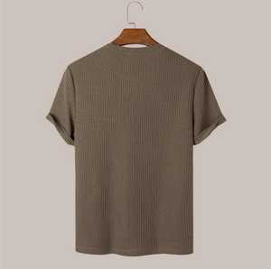 Camiseta de Manga Corta para Hombre, Cuello Redondo, Estilo Casual, Corte Regular, Tejido Waffle, Color Sólido - Product Image 3