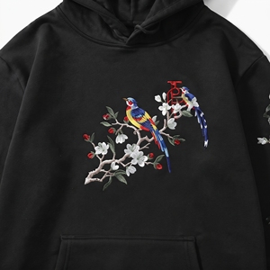 Sudadera con Capucha para Hombre, 100% Algodón, 280g, con Bordado Floral y Diseño de Pájaro, Corte Regular, Estilo Casual para Otoño - Product Image 5