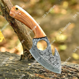 Couteau de chasse et de camping EDC en acier Damas forgé à la main, personnalisable, avec trou pour le pouce et crochet de dépecage, support OEM/ODM, vente en gros - Product Image 2