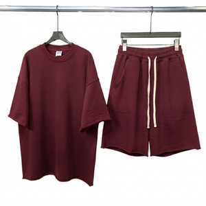 Ensemble court pour homme le plus vendu, coupe ample, 100% coton jersey 280GSM, uni, délavé à l'acide, avec short surdimensionné - Product Image 4