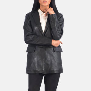 Blazer de Cuero Genuino Negro para Mujer, Chaqueta Clásica de Corte Entallado, Ropa Formal de Negocios, Abrigo de Cuero Suave de Primera Calidad con Solapa - Product Image 4
