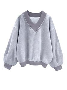 Sudadera Oversize Acogedora con Cuello en V para Mujer, Manga Larga, Algodón Suave, Estilo Holgado, Uso Diario, Precio Económico, OEM Personalizado - Product Image 4