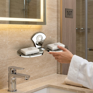 Porte-savon double en acier inoxydable, finition chromée, à fixer au mur, plateau à savon double 2 en 1 avec trous de drainage, salle de bain et lavabo - Product Image 3