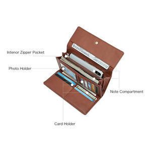 Portefeuille homme en cuir véritable, fin, avec fermeture éclair, porte-cartes, style vintage, logo personnalisé, vente en gros - Product Image 3