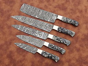 Juego de Cuchillos de Chef de Acero de Damasco Ecológico de Alta Calidad 2026, Hecho a Mano con Mango de Resina, Cuchillo de Cocina y Camping OEM, 5 Hojas con Punta Caída - Product Image 2