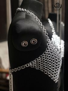 Haut de combinaison en acier inoxydable plaqué argent, style armure, pour femme - Product Image 5