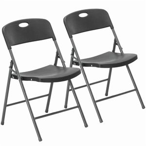 Set di 2 Sedie Pieghevoli Impilabili in Plastica per Patio, Giardino, Ufficio, Matrimoni ed Eventi - Nere, Impermeabili, Stile Rattan con Telaio in Metallo - Product Image 1