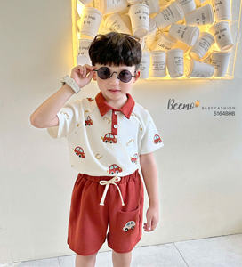 Ensembles de vêtements décontractés BEEMO pour garçons, été et automne, t-shirt polo en coton et short, vêtements pour l'école et la maison, vêtements pour tout-petits - Product Image 1