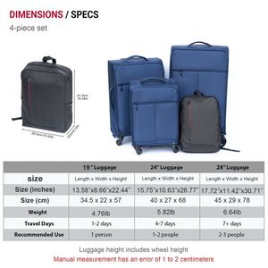 Set di 3 Zaini in Tessuto Blu con Motivi Cartoon, Moderno e Lussuoso, con Valigia a 4 Ruote Girevoli e Chiusura a Cerniera per Uso Aeroportuale - Product Image 2