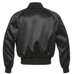 Veste en satin noir pour homme, couleur unie, col rabattu, fermeture éclair, style décontracté, extérieur en polyester, coupe classique, pour l'automne - Product Image 2