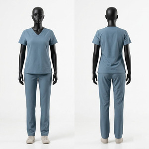 <b>Black</b> Hardson Premium Spandex/Polyester Twill <b>Scrub</b> Uniform 200 GSM Blue Grey V Neck Top Matching Pants Custom Logo Embroidery - Product Image 1