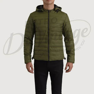 Veste d'hiver pour homme, couleur olive, légère, à capuche, rembourrée, coupe slim, décontractée, chaude, zippée, style puffer. - Product Image 3