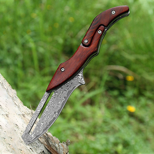 Navaja Plegable Utilitaria con Hoja de Acero de 20.8cm, Punta de Gota, Perilla de Pulgar, Mango de Madera, Diseño Artístico, Grosor de 0.5mm, Longitud Total de 6.7in - Product Image 3