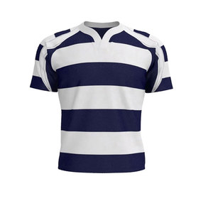 Ensemble de maillots de rugby pour hommes, rayé bleu marine et blanc, manches courtes, polyester respirant, coupe classique, toutes saisons - Product Image 4
