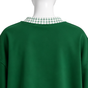 Sweat-shirt décontracté vert foncé pour homme, coupe ample, col et ourlet à carreaux vichy, manches longues, motif graphique, style streetwear - Product Image 4