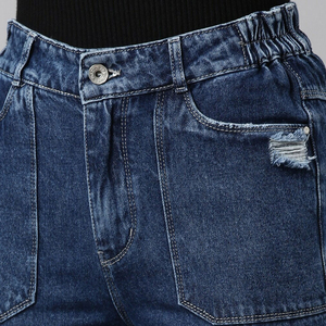 Jean en denim bleu taille mi-haute à jambe large pour femme Muzamin Apparel – Coupe décontractée, longueur complète, respirant, séchage rapide, style vintage - Product Image 4