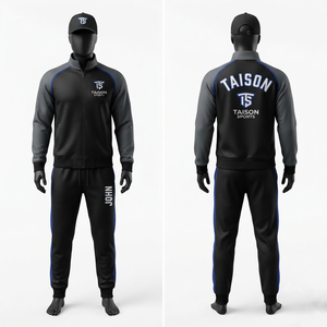 Premium 300g Polyester Interlock Softball Tracksuit Beige Black Contrast Panel Custom Sublimation Embroidery <b>Windproof</b> - Product Image 2