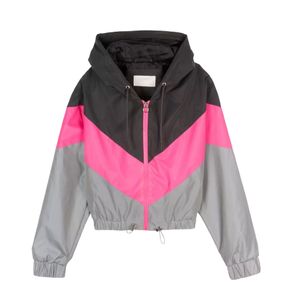 Veste coupe-vent à capuche pour femme, à blocs de couleur, manches longues, en nylon réfléchissant, pour l'extérieur - Product Image 5