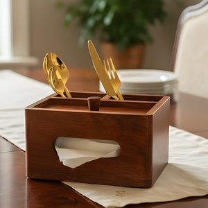 Support de Couverts et Serviettes Portable en Bois Moderne et Durable, Organisateur de Cuisine à 5 Niveaux avec Boîte à Mouchoirs, Support à Couteaux et Support à Cuillères - Product Image 2