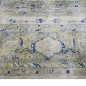 Hand Knotted Traditional Yellow Blue Wool Area <b>Rug</b> Low Pile Vintage Oriental Medallion Carpet - Product Image 4