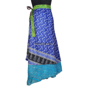*Hot* Vintage Indian Two Layer <b>Boho</b> Hippie Long Length Magic Silk Wrap <b>Skirt</b> 2 Layer Reversible Magic Silk Saris Wrap Long <b>Skirt</b> - Product Image 6