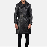 Manteau d'hiver pour homme en cuir véritable sur mesure, grande taille, style trench-coat, tissu tricoté, imperméable, coupe ajustée, écologique, col en V