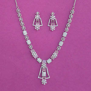 Artificial Fashion Jewellery Wholesalers in India American Diamond Classic <b>Necklace</b> With Rhodium Plating 443985 - Product Image 5