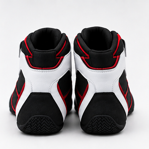 Moto <b>Boots</b> Ankle White Black Red Genuine Leather Upper <b>Mesh</b> Lining Breathable Hook Loop Closure Rubber Outsole Closed Toe Kart - Product Image 5