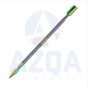 Empujador de cutículas y limpiador de uñas de doble punta de titanio arcoíris de acero inoxidable de alta calidad al por mayor para manicura y pedicura - Product Image 3