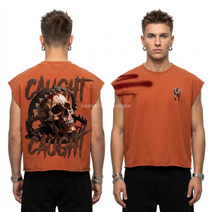 T-shirt personnalisé Carnage Loop avec motif géométrique tête de mort rouge, 190 GSM, délavé à l'acide, pour homme, style streetwear, fabricant et fournisseur en gros - Product Image 5
