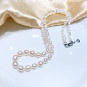 Collier de perles d'eau douce avec fermoir à boucle en argent massif, chaîne à maillons de homard, 4-7 mm, dégradé rose blanc, S925, nouveau, norme métrique - Product Image 1