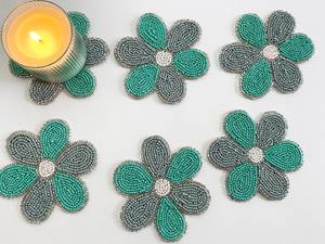 Floral <b>Beaded</b> <b>Coasters</b> (Set of 6): Handmade Drink <b>Coasters</b> - Product Image 4
