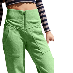 Leggings grises de punto de cintura alta con cremallera y bolsillos, pantalones elásticos casuales de longitud completa - Product Image 3