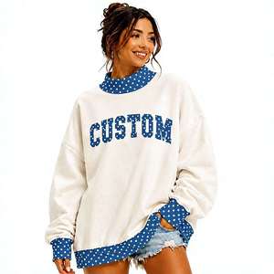 Polka Dots Pullover Style Drop Shoulder Baggy Mock Neck <b>Sweatshirt</b> <b>Women's</b> Breathable Fleece Fabric Custom Letter <b>White</b> - Product Image 1