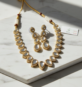 Conjunto de collar y aretes de piedra Kundan chapados en antiguo estilo, para fiestas, de diseño, joyería tradicional para mujeres, compradores mayoristas. - Product Image 2