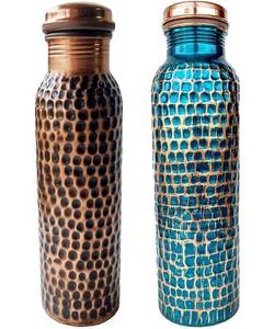 Bouteille d'eau en cuivre au design unique, 100 % cuivre pur, fabriquée à la main, bouteille à boire traditionnelle pour la maison, le bureau, la salle de sport, le yoga et les voyages - Product Image 5
