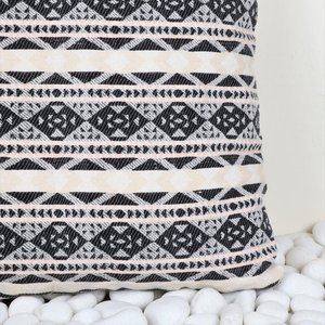 Embroidered Boho Black and Ivory 100% Cotton Modern <b>Square</b> <b>Cushion</b> Cover with Zipper Closure for Home Decor - Product Image 5