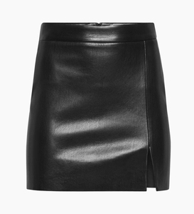 Jupe courte en similicuir taille haute pour femme, fente asymétrique, couleur unie, style brillant et sexy, toutes saisons - Product Image 1