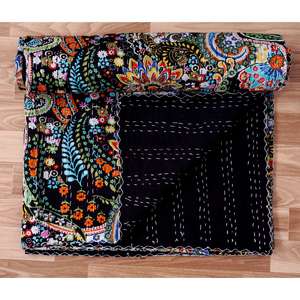 ผ้าห่มวินเทจทำมือลายดอกไม้คุณภาพสูงจากอินเดีย ผลิตจากผ้าฝ้ายออร์แกนิคเป็นมิตรกับสิ่งแวดล้อม ใช้ได้สองด้าน ขายดี - Product Image 4