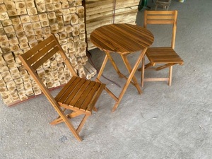 Teak Wood <b>Folding</b> Outdoor Bistro Set Garden Chair <b>Table</b> Modern Design Tapered Leg Hard Floor Use Durable Waterproof 2 Year - Product Image 5