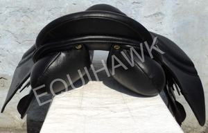 Sillín de caballo de salto de resistencia inglés de tendencia superior cuero suave completo con rollo de rodilla desmontable árbol de plástico fabricado en India - Product Image 5