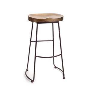 Antique Inspired Wooden Iron Stool Offering Industrial Charm With Hand Finished Wood And Iron Detailing - Product Image 3