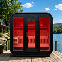 Cabine de sauna extérieure en pin avec WiFi intelligent en option, thérapie par lumière rouge, sauna à vapeur en forme de cube, 1 à 4 personnes, chauffage électrique noir, ODM Deck