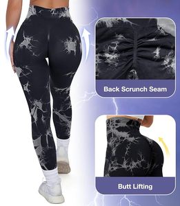 Leggings de yoga tie-dye taille haute sans couture, effet froncé aux fesses, respirants, extensibles, effet ventre plat, pour l'entraînement et la course - Product Image 3