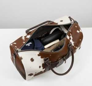 Bolsa de Viaje de Cuero Vacuno, Estilo Weekender, con Cierre, Portátil, Gran Capacidad, Multifuncional, Ligera - Product Image 4