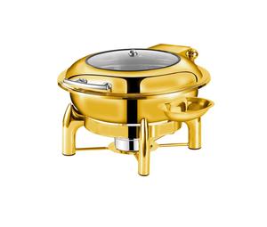 Professional Gold Chafing Dish Glass Lid View Stainless Steel Buffet Warmer Laser Cut Stand Luxury Hotel Catering Hot <b>Pot</b> <b>Set</b> - Product Image 3