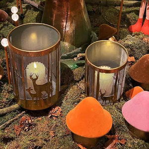 Lanterne dorée en fer motif cerf et renne, porte-bougie de Noël en métal pour bougies votives - Product Image 4