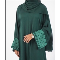 Ensemble Abaya Hijab brodé vert pour femmes, manches longues, coupe ample, longueur au sol, robe islamique modeste pour le Ramadan et l'Aïd !