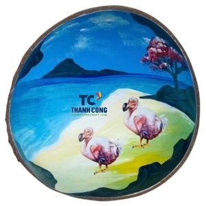 Venta al por Mayor de Recuerdos de Mauricio, Tazón de Cáscara de Coco, Diseño de Pájaro Dodo Pintado a Mano en Fábrica de Vietnam, Personalizado, Precio Económico al por Mayor - Product Image 1